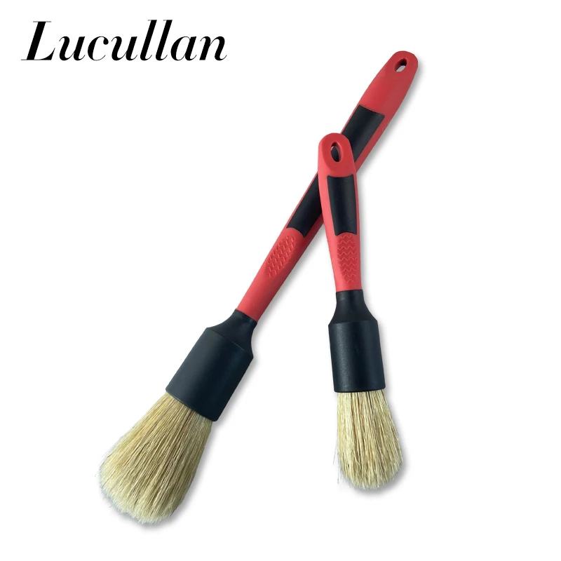 Lucullan 20% Denser Orginal Bristle Interior Cleaning Tools 28CM Red All Rubber Handle Car Detailing Brushes