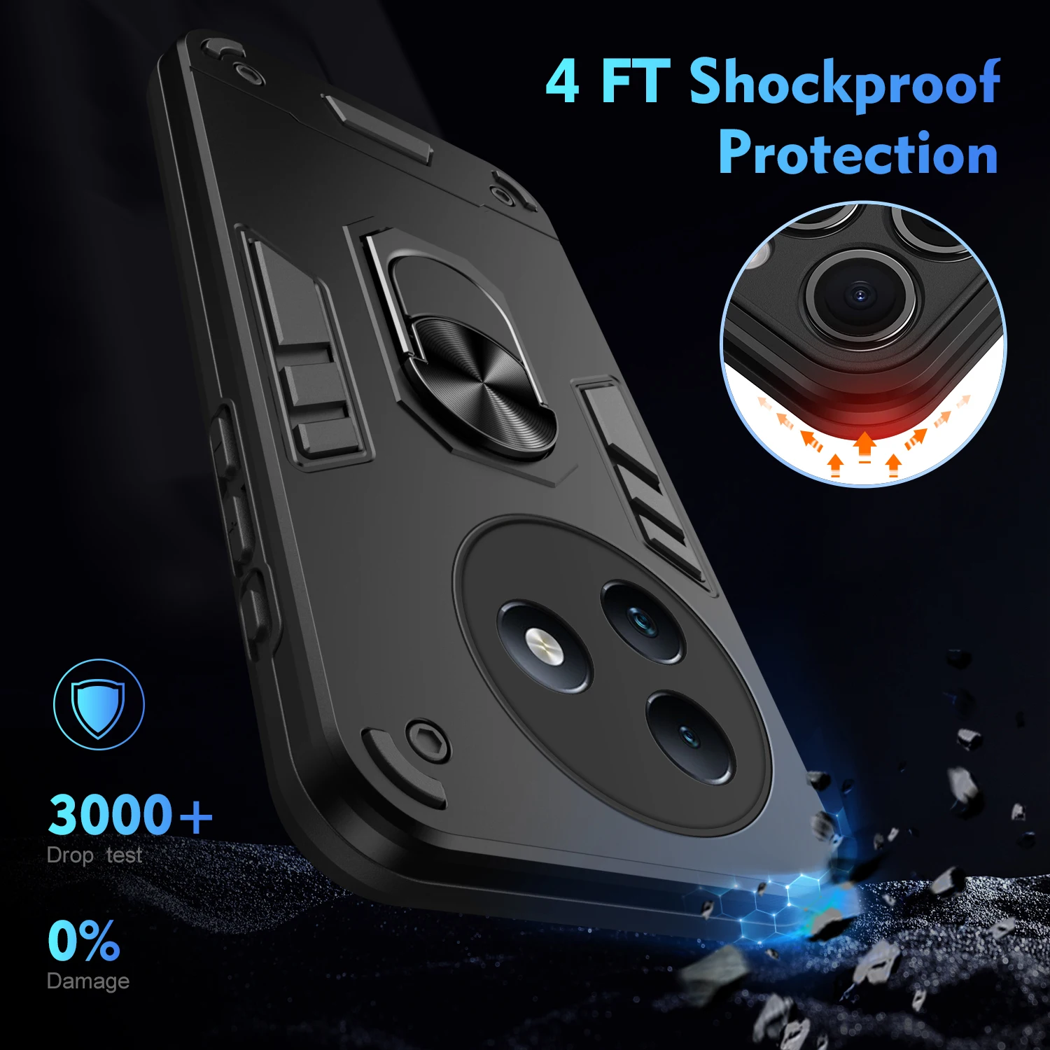 Armor Shockproof Phone Case For itel S24 6.6 inches Magnetic Metal Ring Holder Soft TPU Frame Hard Plastic Protection Back Cover