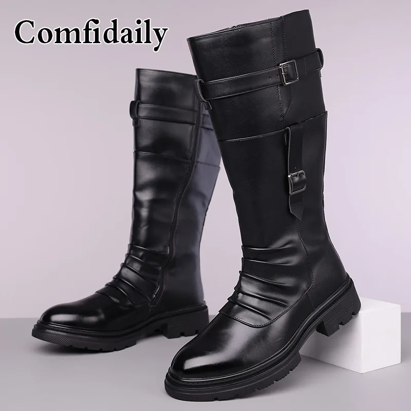 Men's Retro High Top Outdoor Motorcycle Boots Autumn Winter British Style Workwear Long Boots