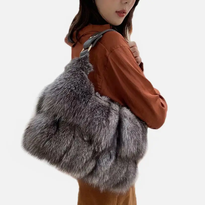Women's Winter and Autumn Fur and Faux Fur Tote Bag with High-End Style, Large Capacity, Versatile Shoulder and Underarm Bag