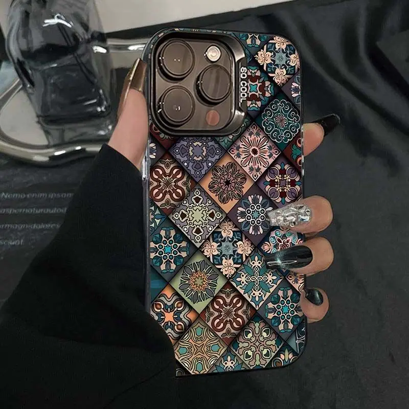 

Retro floral design phone case for iPhone 16 15 14 13 12 11 Pro/ Max/Plus shock-proof rear cover anti-fingerprint