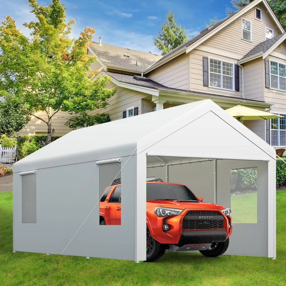 

Carport,12x20 Heavy Duty Carports, Canopy, Garage, Metal Shed, with 4 Roll-up Ventilated Windows, Outdoor, Storage, Car, Boat,12