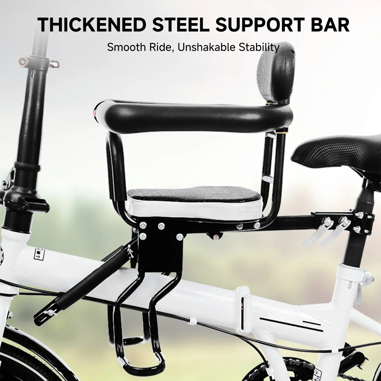 

Child Bike Seat Electric Mountain Portable Thickened Sponge Seat 80KG Capacity for Multiple Models Front Mounted Child Bike Seat