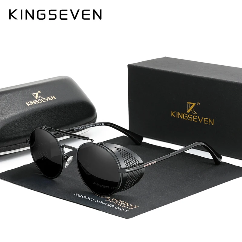 

KINGSEVEN Men's Glasses Polarized Steampunk Round Sunglasses Men Retro Women Sun Glasses For Men Vintage Style