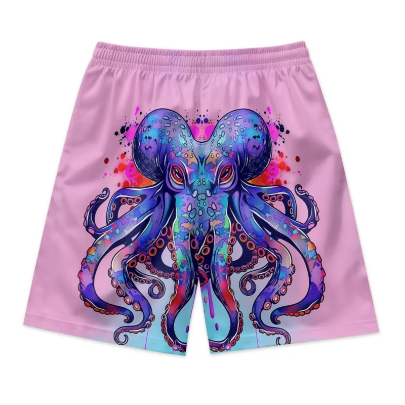 Octopus Print Men's Drawstring Waist Shorts Polyester Beach Shorts Quick Dry Breathable Casual Sport Streetwear Shorts