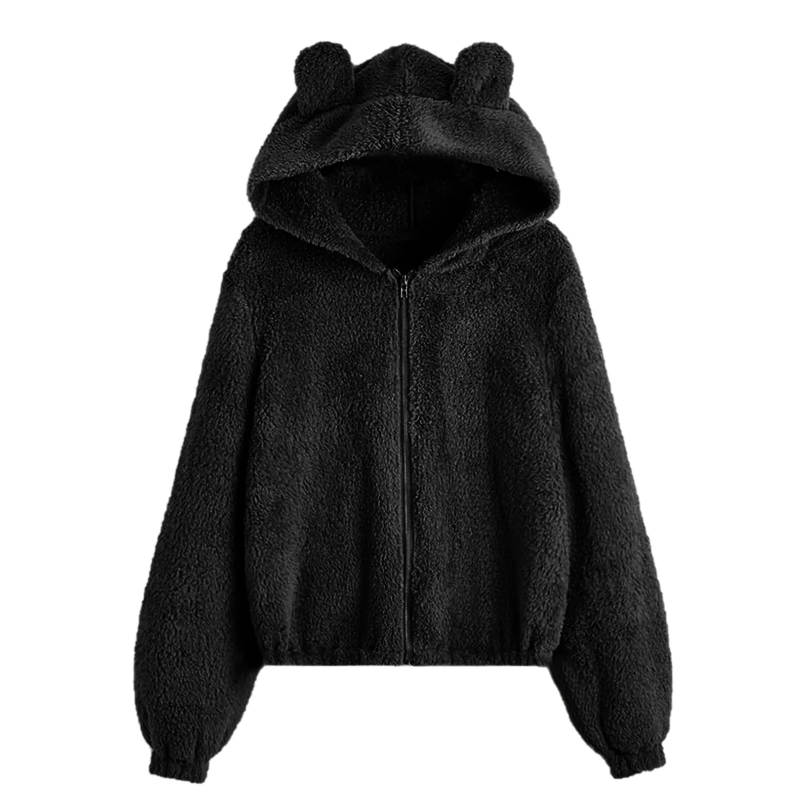 Women\'s Pullover Long Sleeve Fleece Sweatshirt Warm Solid Color Casual Bear Shape Fuzzy Hoodie Sweater Pullover For Women 2024