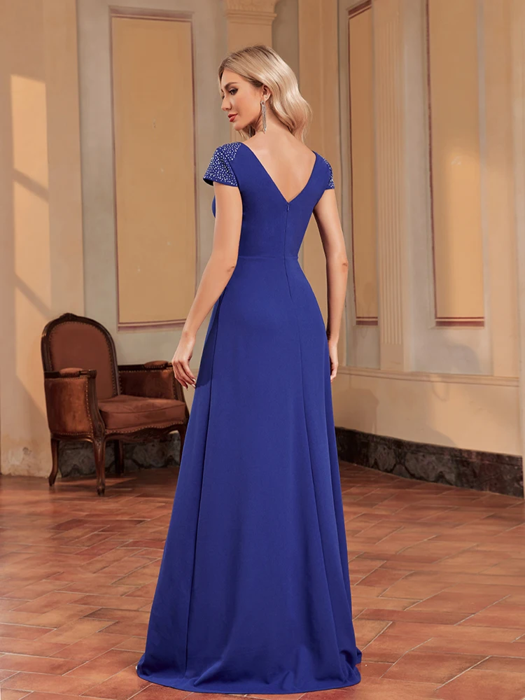 Lucyinlove Elegant Blue Evening Dress For Women 2024 Luxury Long Mermaid Formal V-neck Prom Wedding Party Cocktail Gown Vestidos