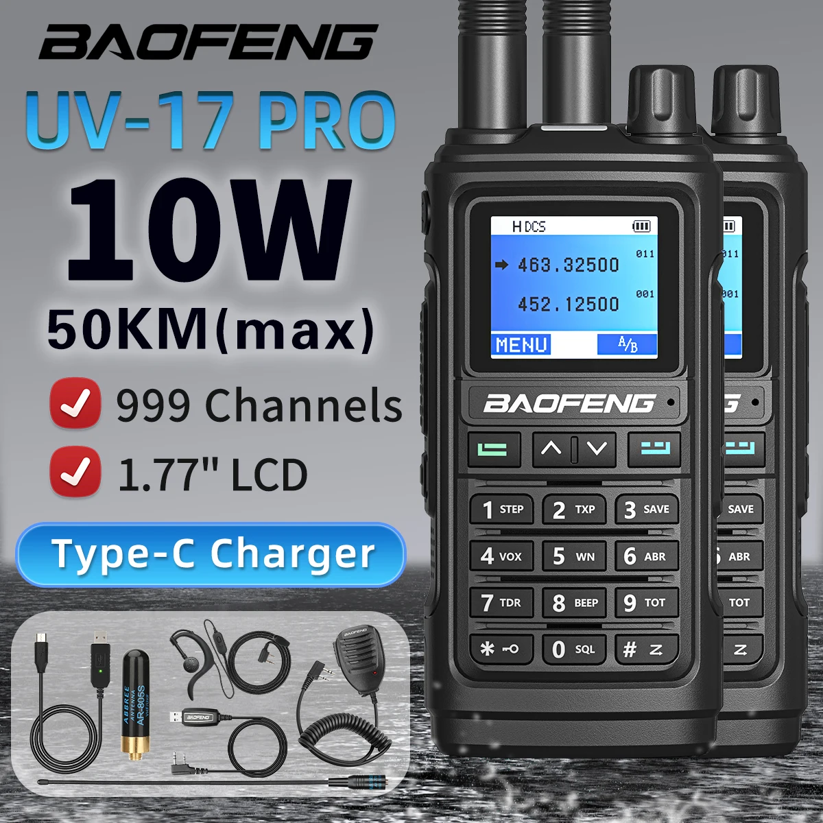 

2Pcs Baofeng UV-17 Pro 10W Walkie Talkie Type-C 16 KM Long Range Radio Ham Radio Comunicador uv 5r Upgrade Two Way Radio