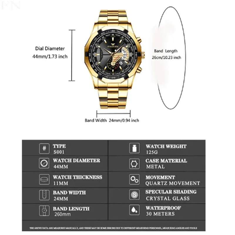 FNGEEN 001 แฟชั่นผู้ชายควอตซ์นาฬิกากันน้ําปฏิทินผีเสื้อคู่หัวเข็มขัดแฟชั่นผู้ชายนาฬิกาควอตซ์ 2025
