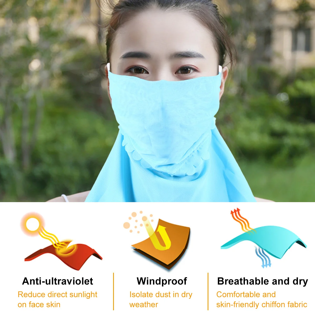 Дышащая солнцезащитная маска для шеи, вуаль для лица, гладкая, приятная для кожи, легкий летний шарф, уличная защита для шеи