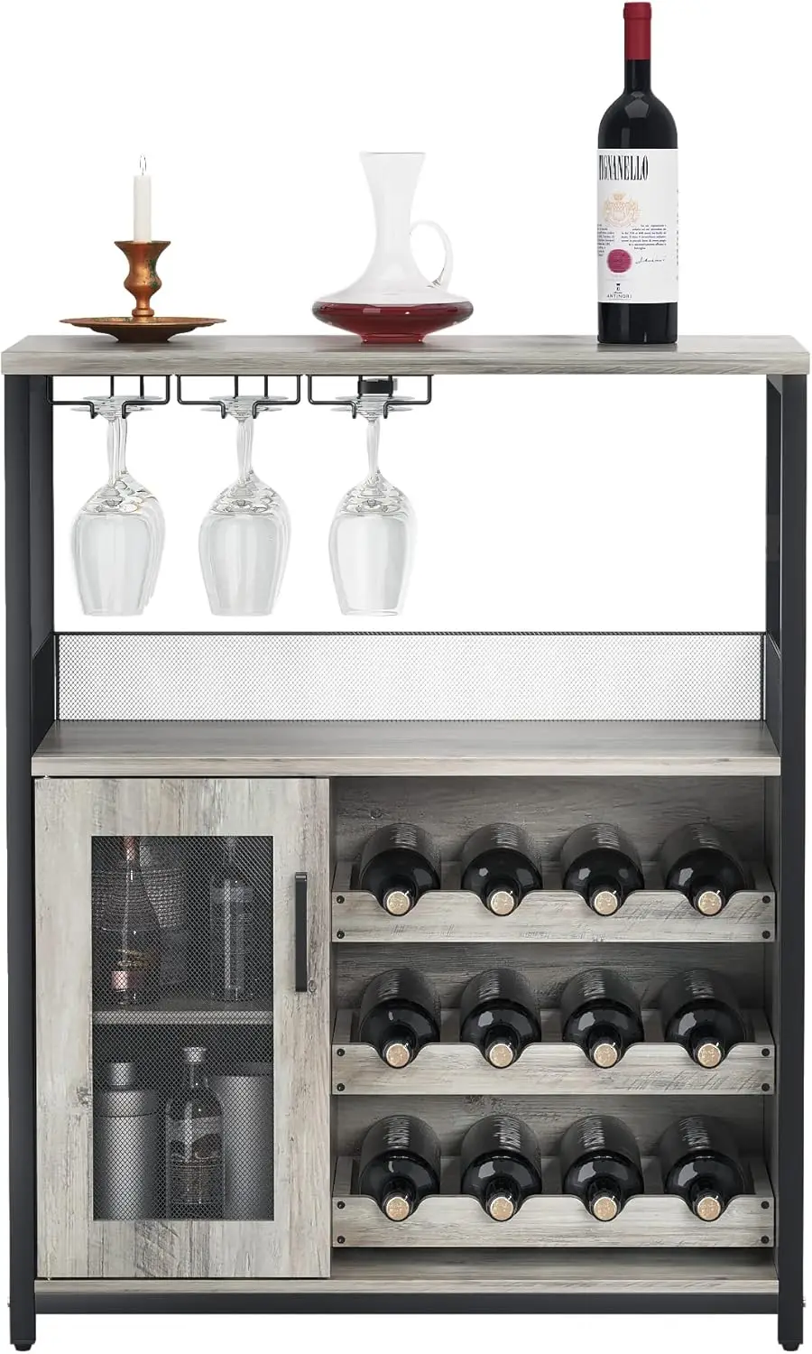 

GAOMON Wine Bar Cabinet with Removable Wine Racks and 1 Drawer,Bar Cabinet with Glass Holder and Mesh Door for Liquor