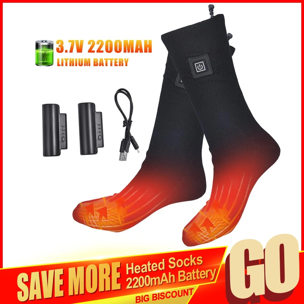 Electric Heated Socks Rechargeable Battery Powered Thermal Socks With 3.7V 2200mAh Lithium Battery For Shiiing Camping Hiking