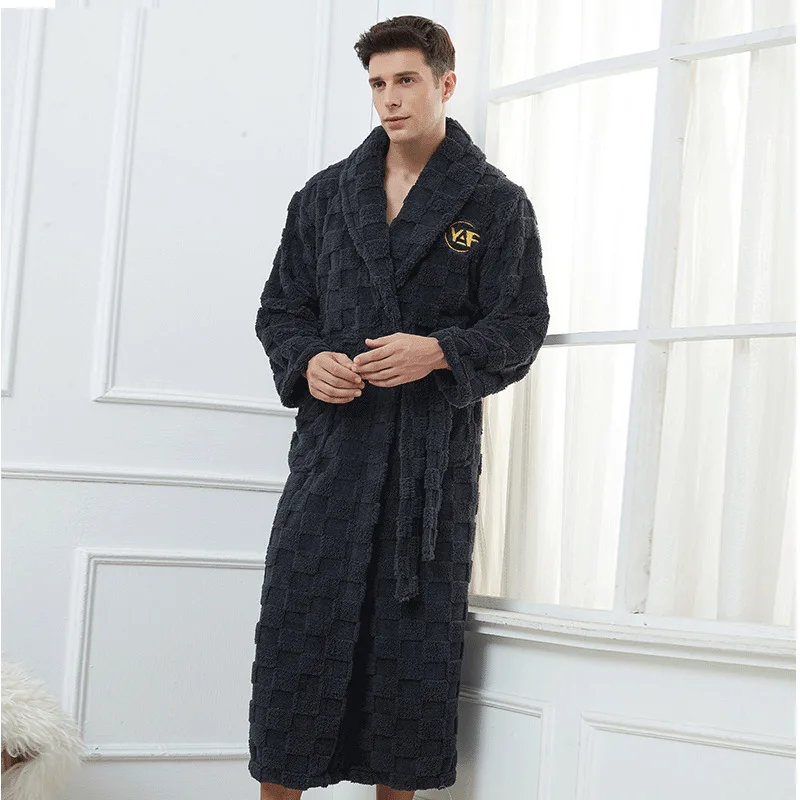 Autumn Winter Warm Male Sleepwear Big Size Flannel Men Robe Nightwear Thick Long Bathrobe Nightgown Loungewear Casual Home Wear