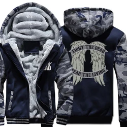 Movie The Walking Dead Wings Print Mens Hoodie Fashion Casual Coats Winter Print Tracksuit Loose Oversized Thicken Jacket Man