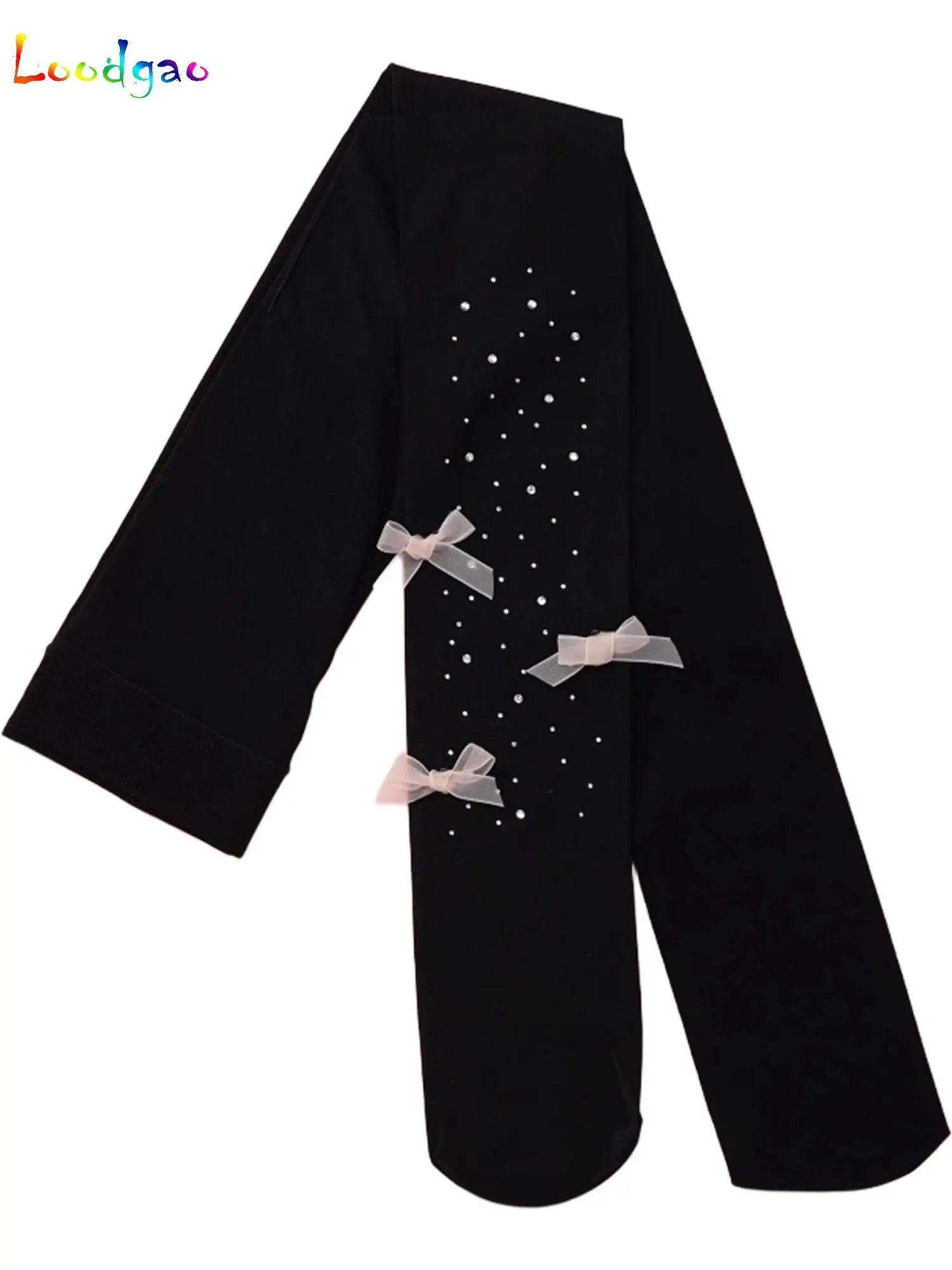 Children Girls Cute Bowknots Sheer Pantyhose Sparkling Rhinestones Stockings for Teenager Transparent Sheer Tights Leggings