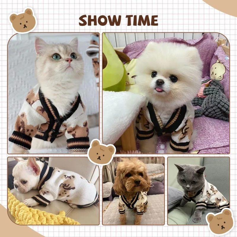 Pet Dog Sweater for Small Medium Dogs Puppy Cat Bear Pattern Cardigan Coat Chihuahua Yorkshire Clothes Outfit Dog Costume