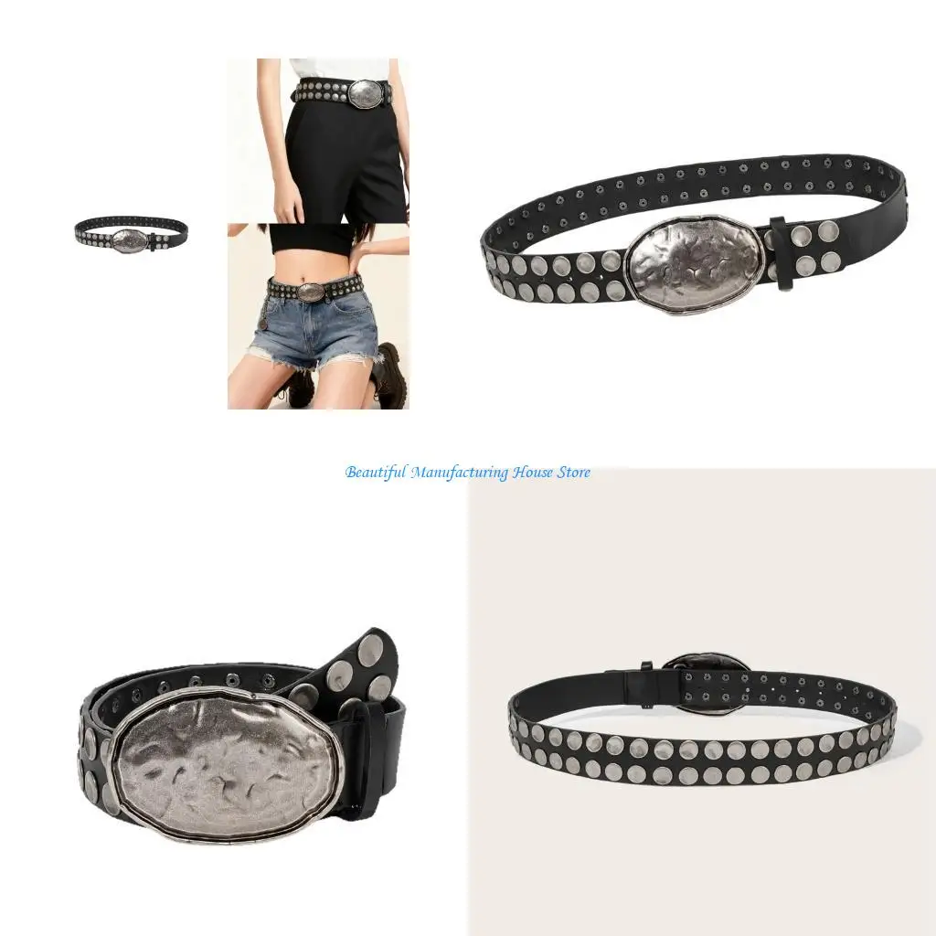 E56A Stylish Punk Rock Waistband Adjustable PU Waist Belt For Women Jeans