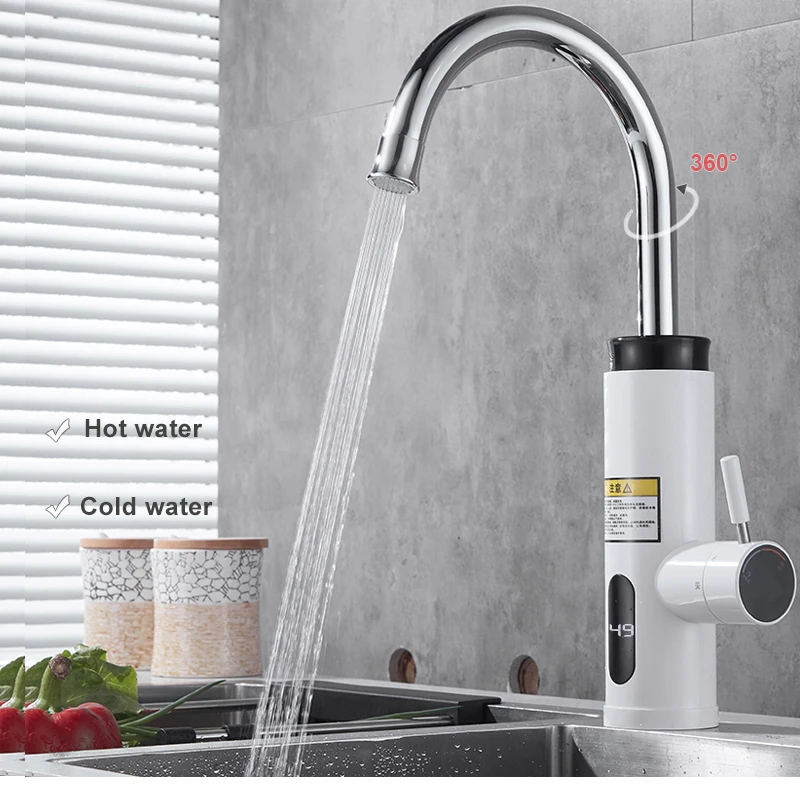 220V Electric Instant Hot Water Faucet Kitchen Water Heater Tap Heater Cold Heating Faucet Tankless Instantaneous Water Heater