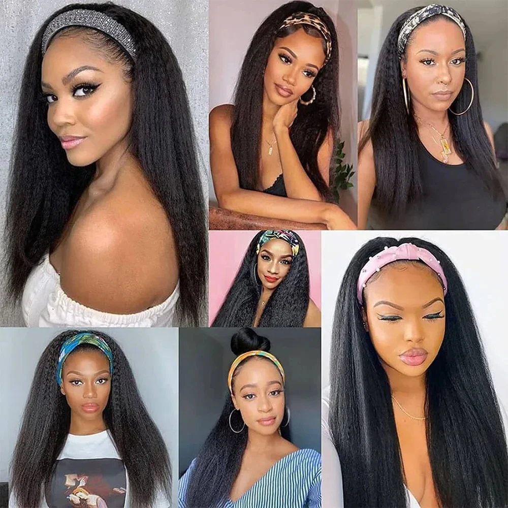 Headband Kinky Straight Human Hair Wig Ready To Wear Full Machine Wig No Glue Brazilian Headband Human Hair Wig for Women