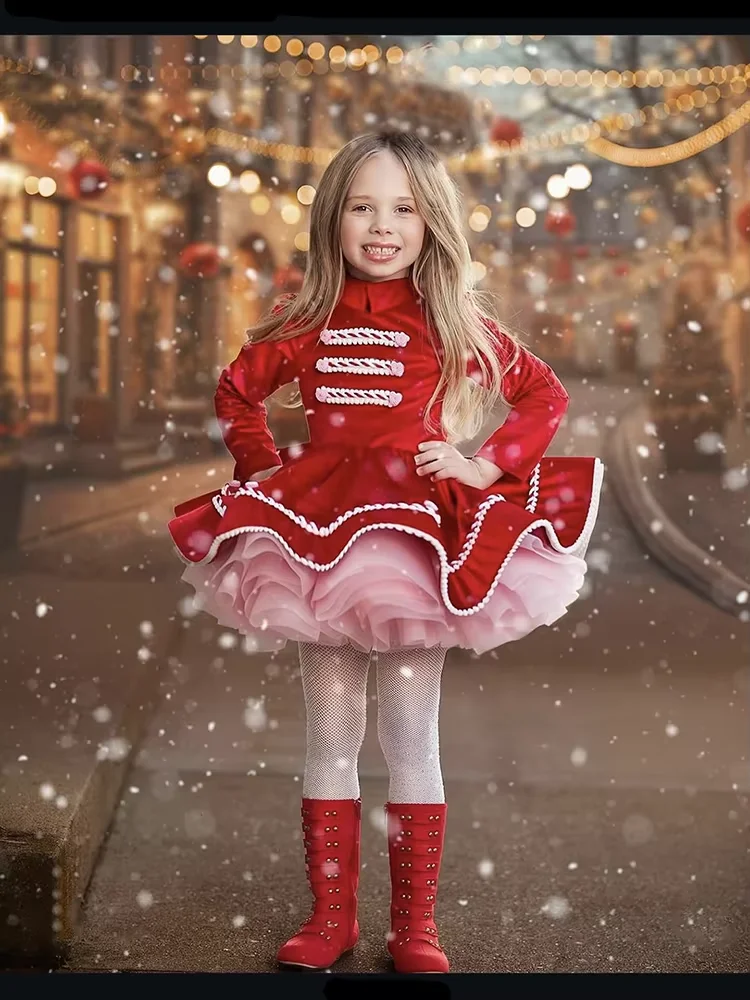 Baby Girl Autumn Winter Red Velvet Princess Ball Gown Dress for Eid Causal Christmas