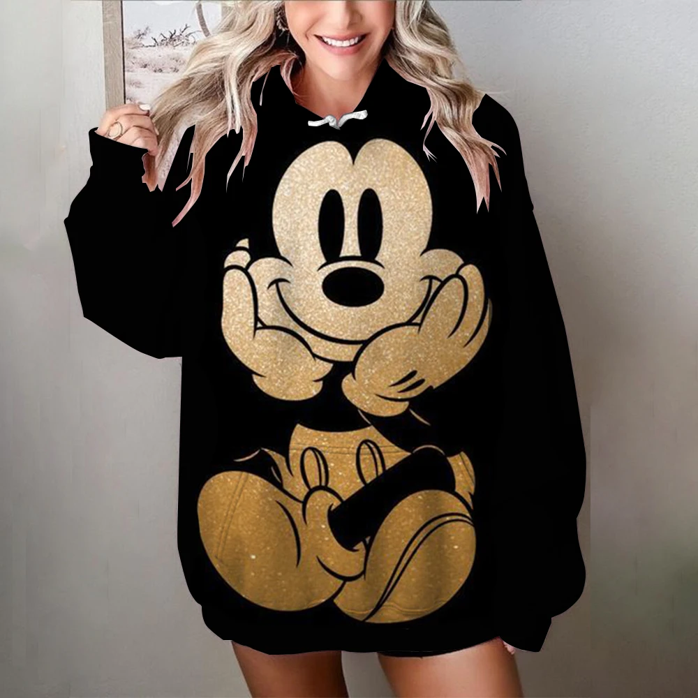 Hot Sale Oversize Printing Women Sweatshirt 2024 Autumn Anime Style Loose High Quality Hoodies Mickey Mouse Print Hooded Girl