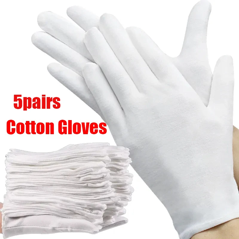 5pairs Household Cleaning Tools Soft Cotton Work Gloves for Dry Hands Handling Film SPA Gloves Ceremonial High Stretch Gloves