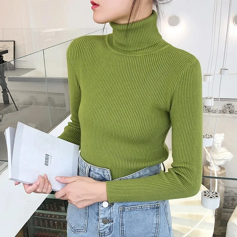 2023 New Autumn Winter Women Turtleneck Sweaters Casual Soft Cashmere Pullovers Elastic Jumpers Knit Slim Basic Knitted Sweater