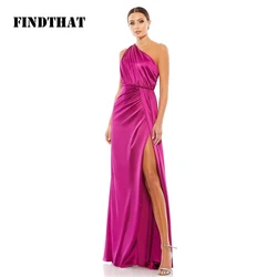 Findthat Satin Ruched Prom Gowns One Shoulder Sleeveless Formal Occasion Evening Dresses High Split Floor Length Robe De Soriee