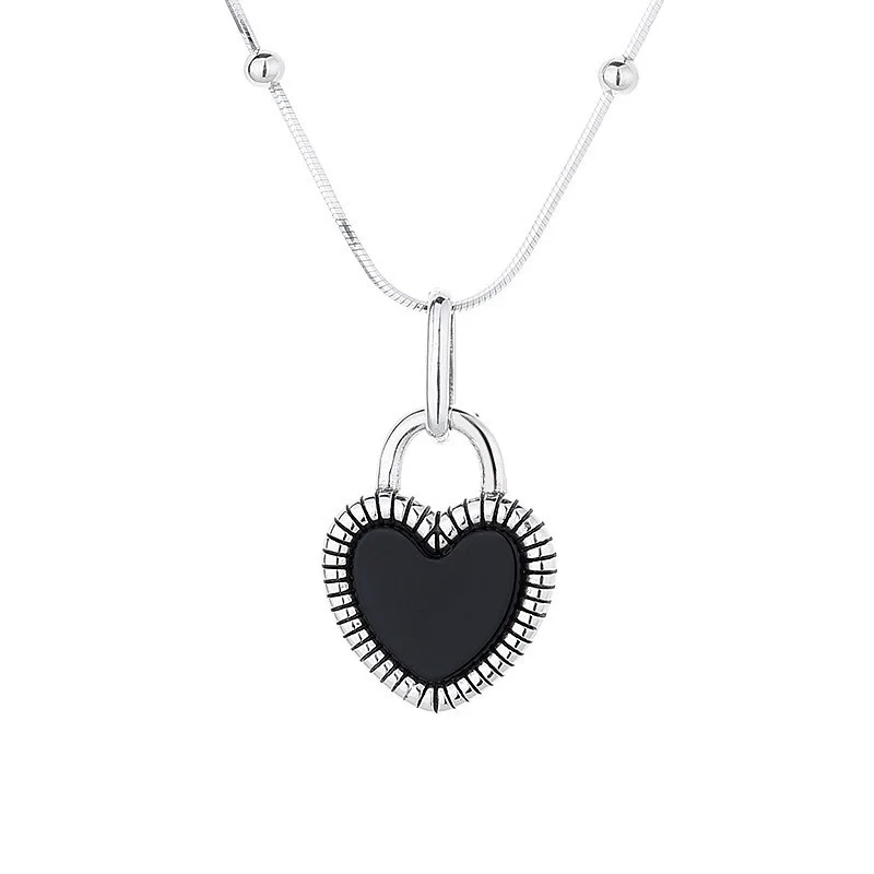 492L ZFSILVER Fashion Trendy Retro Silver S925 Design Snkae Chain Black Heart Necklace For Women Charm Jewelry Accessories Gifts