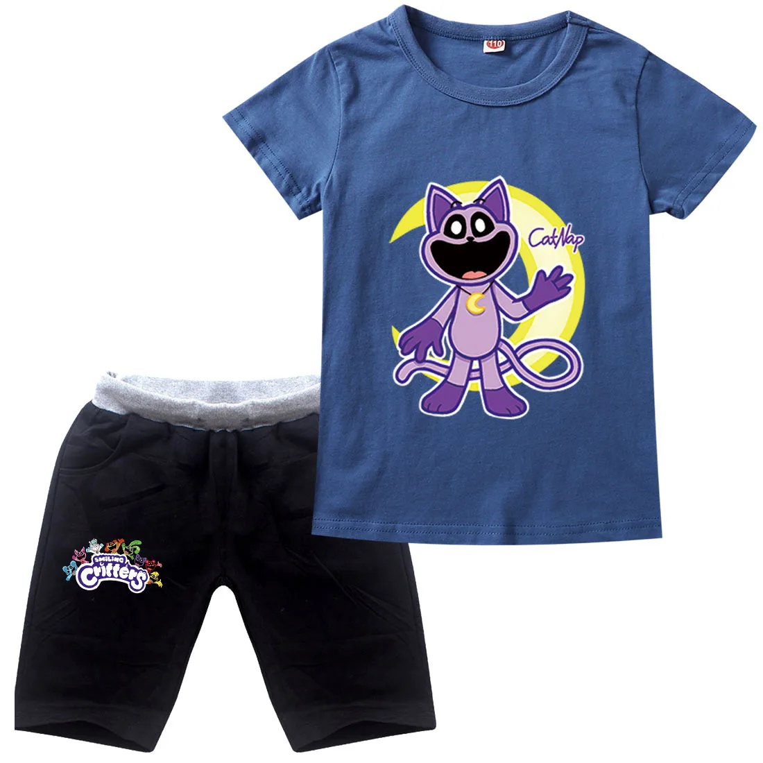 Smilings Critters Cat Kids Clothes Summer Baby Boys Cartoon Catnap Printing T-shirt + Short Pants Girls Casual Sport Tops Set