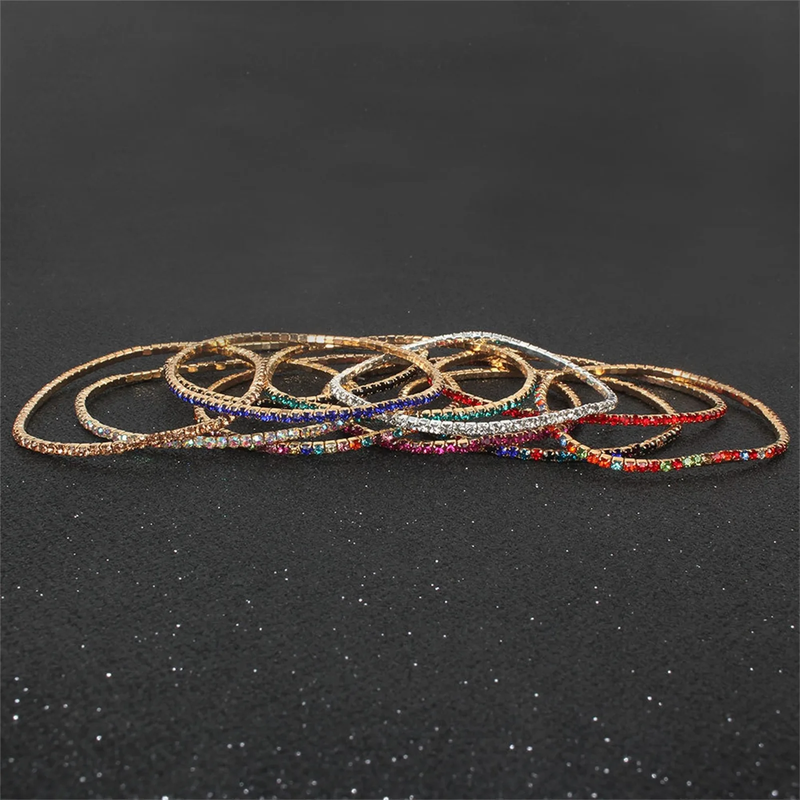 2Pcs Crystal Bracelet Jewelry for Women Luxury Women Single Row Full Rhinestone Inlaid Bracelet Elastic Bangle Jewelry