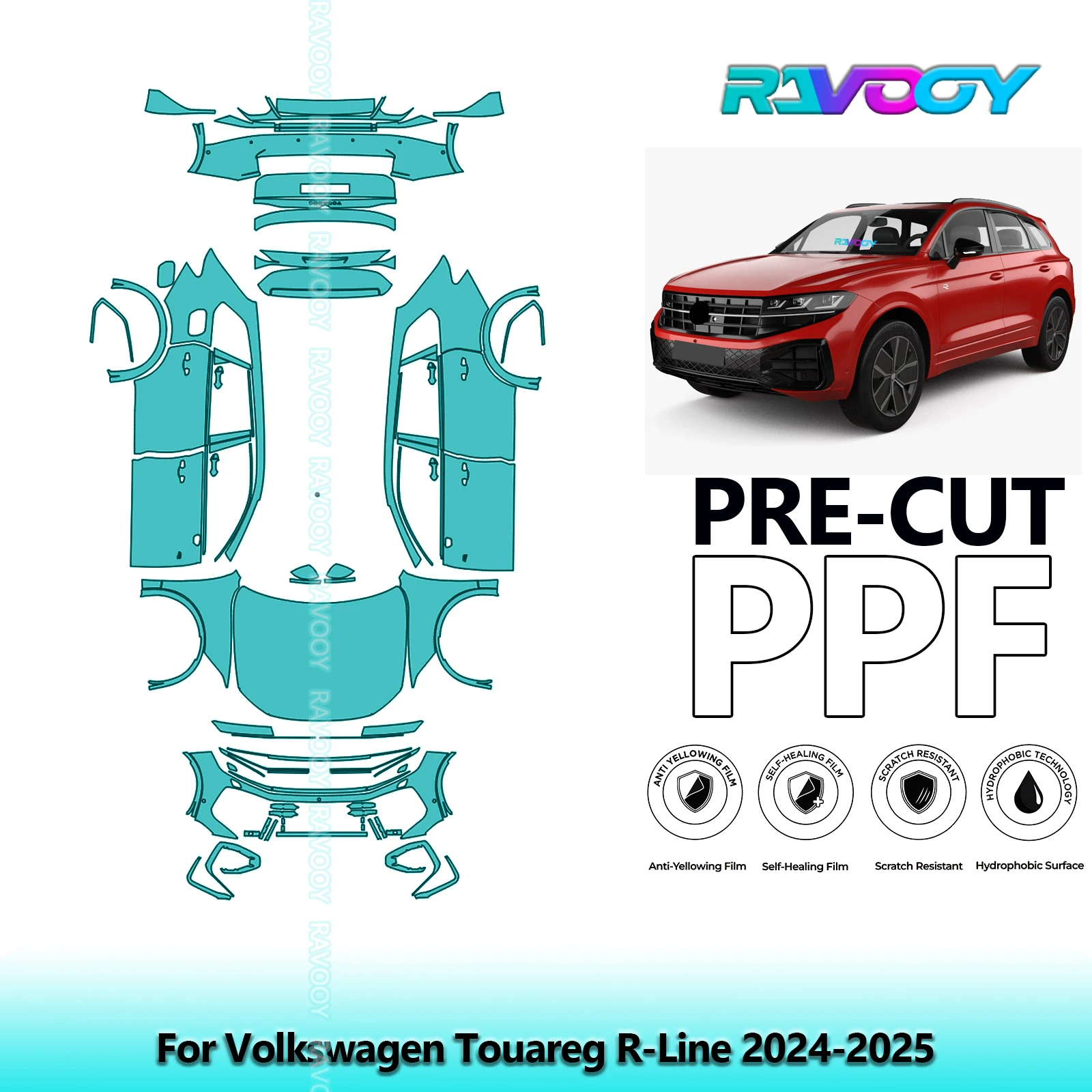 RAVOOY Custom-Fit Precut TPU PPF Full Vehicle Clear Bra Stone Guard EU UK For Volkswagen Touareg R-Line 2024-2025