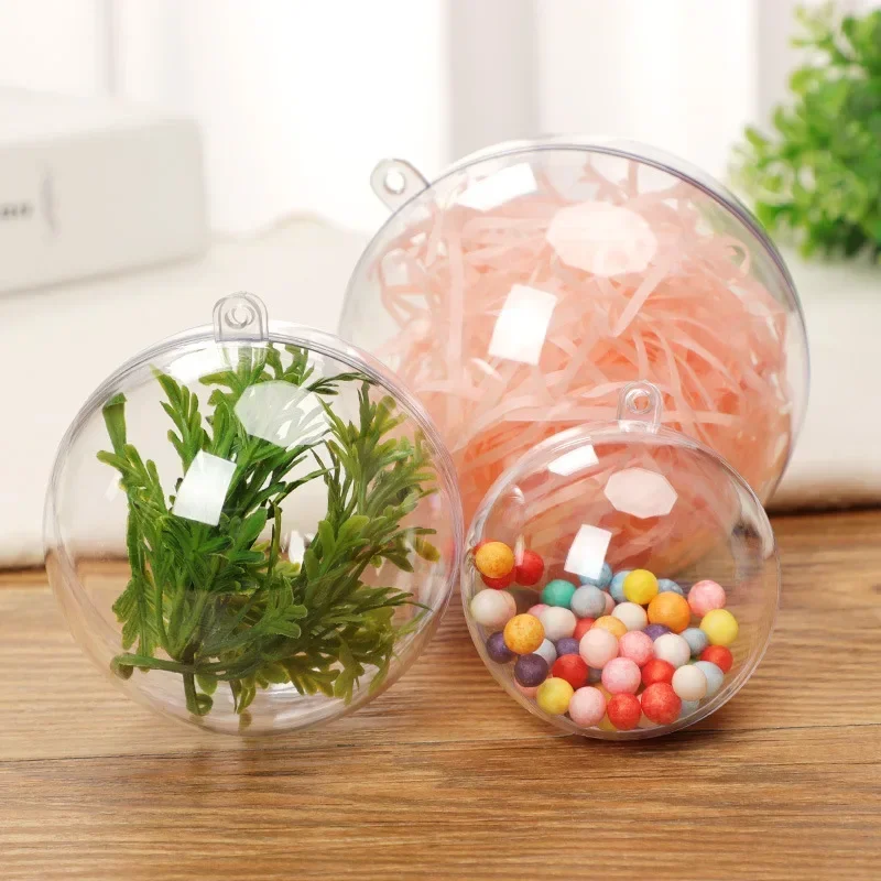 1-24Pcs Plastic Hollow Christmas Ball DIY Transparent Balls Fillable Bauble Xmas Tree Hanging Ornaments Home Party Gifts Decor