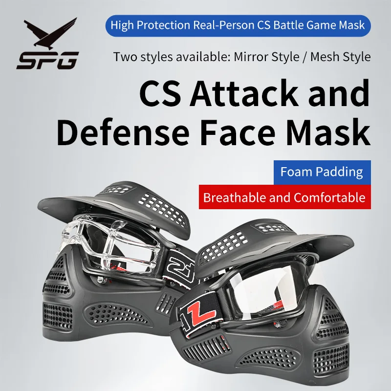 Airsoft Full Face Mask Impact Resistant Breathable CS Paintball Mask with Detachable Sun Visor for Tactical Battle Games