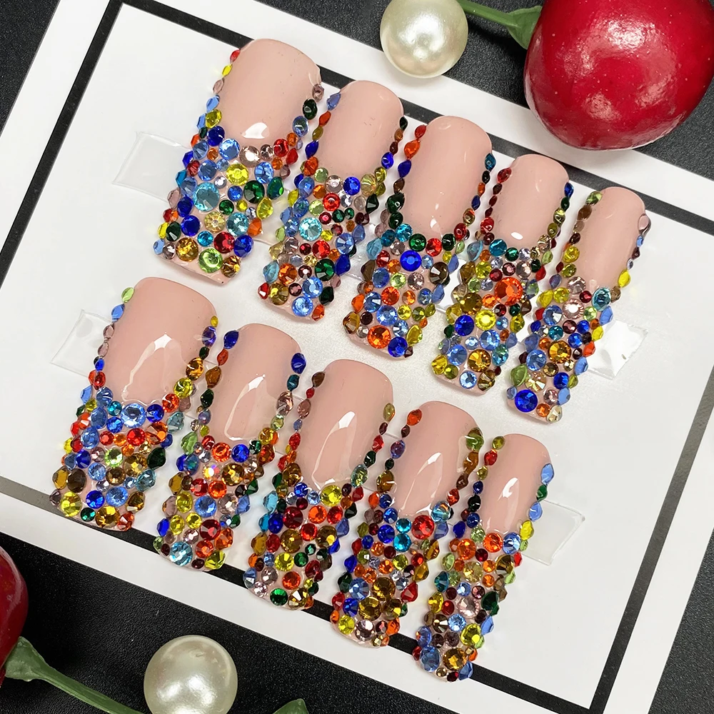 

Multicolour Rhinestone Covered Handmade Press Nails New Arrives Soft Durable Acrylic Fingernails Reusable False Manicure Nails