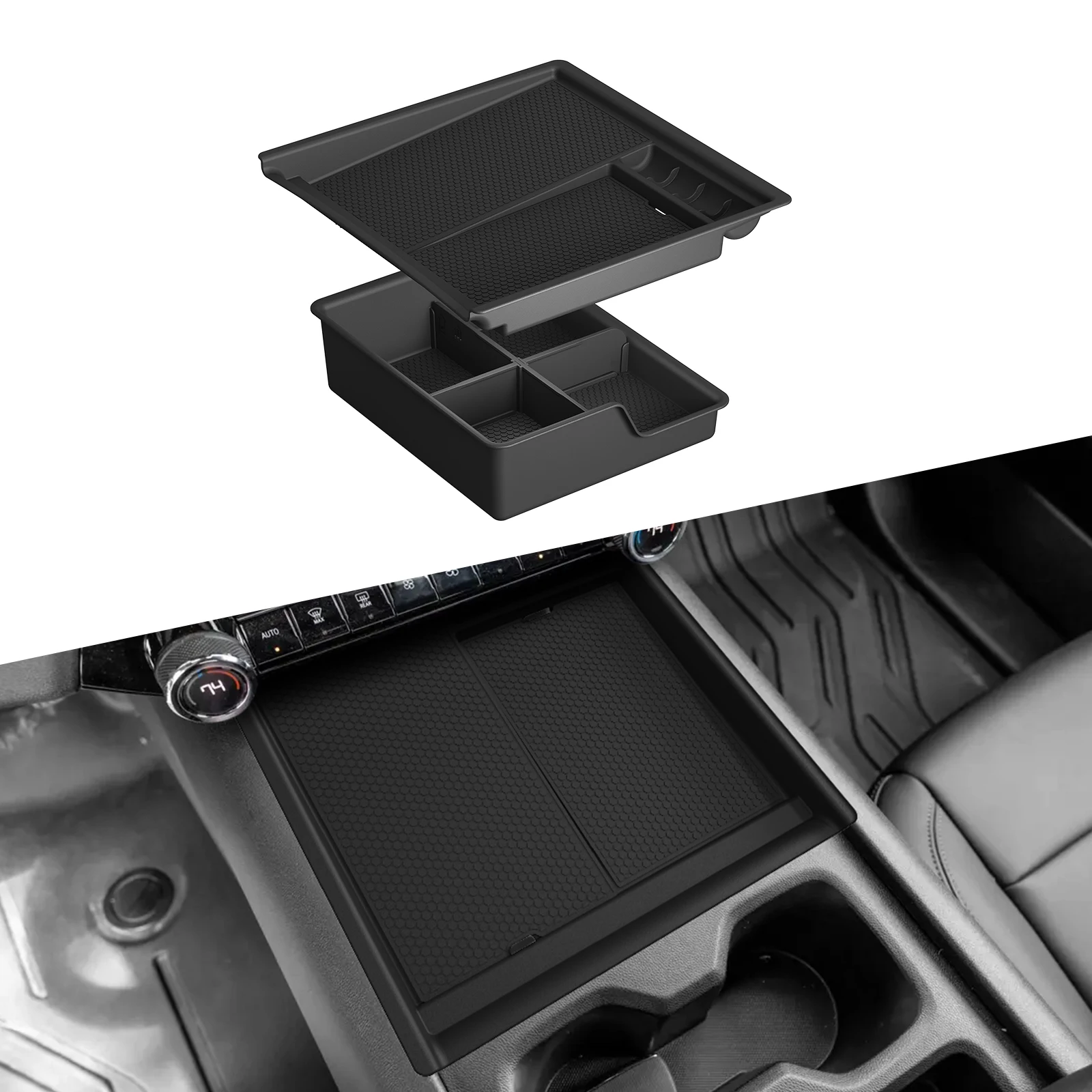 

LUCKEASY для Chevrolet Silverado EV 2024-2026: Органайзер-лоток для центральной консоли, двухслойный, аксессуары для интерьера, АБС-пластик, 2 шт.