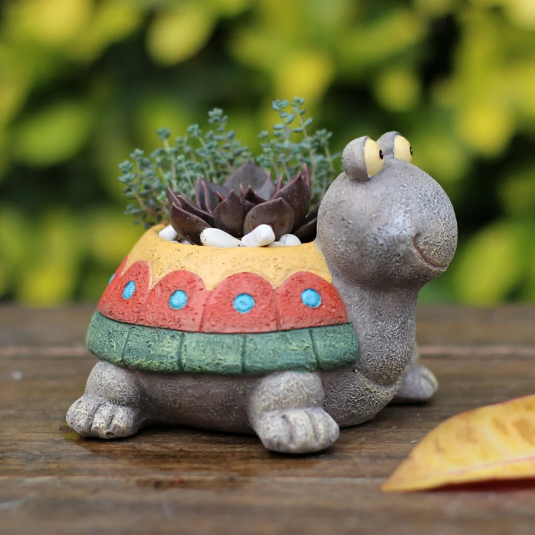 1Pc, Creative Pastoral Turtle Succulent Flowerpot Cartoon Micro Landscape Resin Crafts Decorative Ornaments, Suitable for Courtyard and Home, Anti-Slip Mat with Drainage Hole