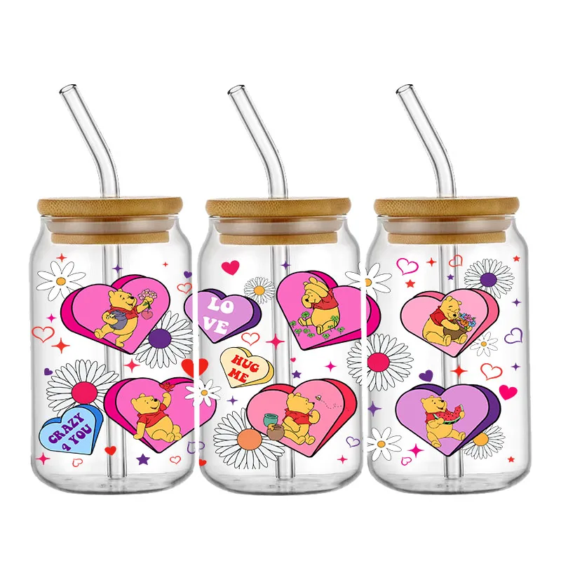 lover Valentine's Day Happy UV DTF Transfer Stickers Disney Stitch Cup Wraps For 16oz Bottle Glass Personalize Custom DIY Labels