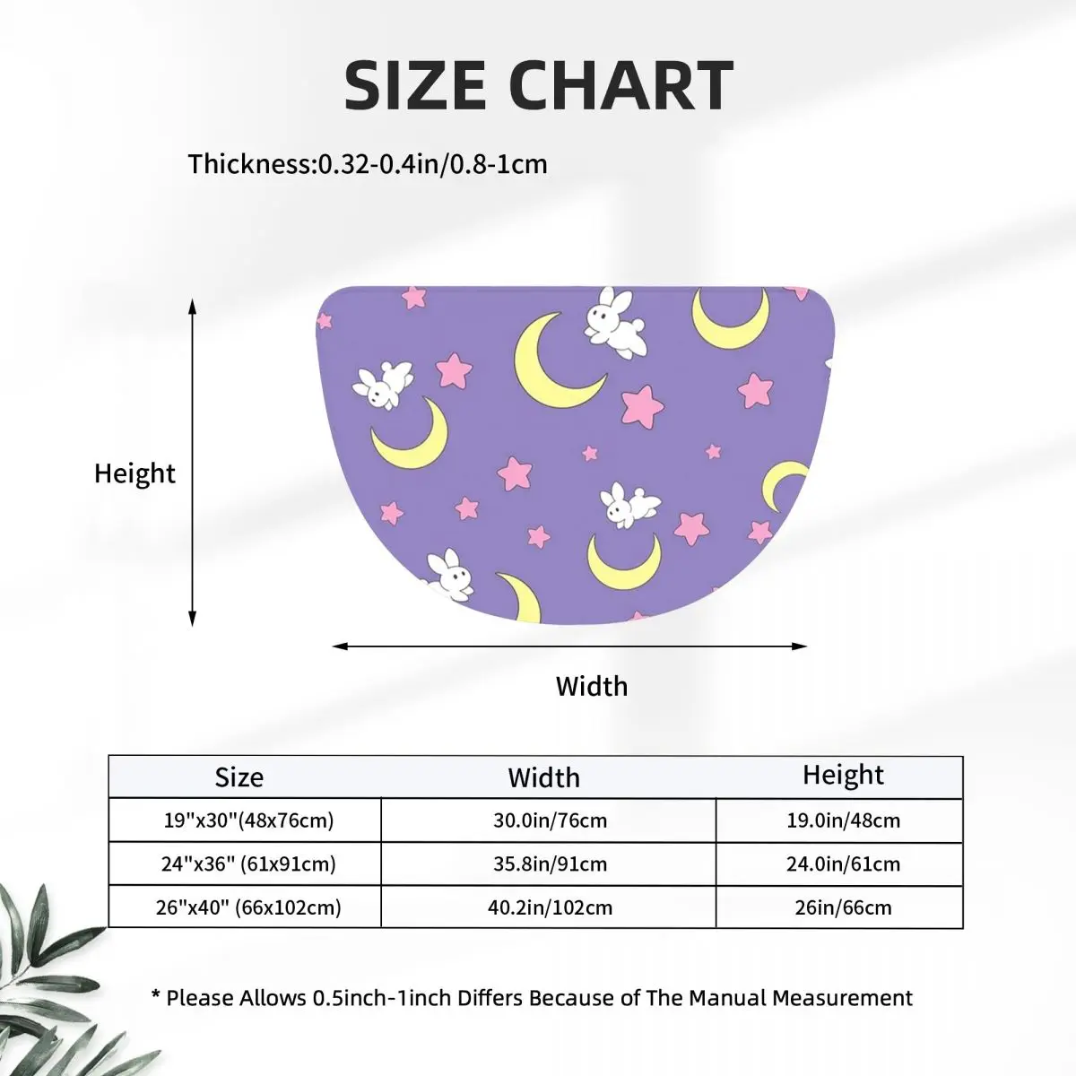 Rabbit Of The Moon Soft Flannel Half Round Doormat Non Slip Bathroom Mat Absorbent Floor Carpet for Living Room