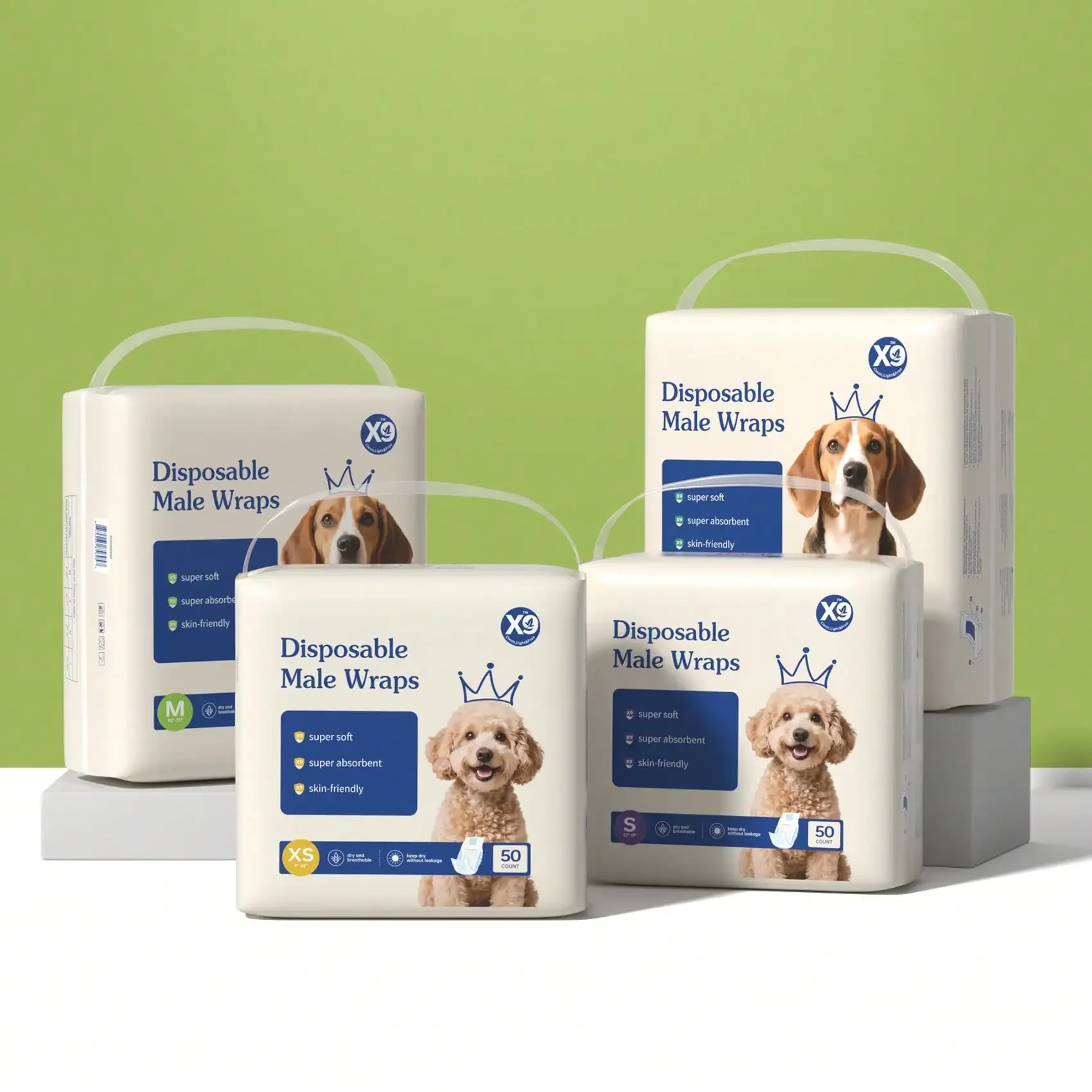 Disposable Male Dog Wraps, Super Soft & Absorbent Belly Bands For Happy Puppies, Leak-Proof Skin-Friendly Dog Diapers For Incontinence, Travel & Puppy Training, 50 Counts Available In XS/S/M/L Sizes, GMP Certified & Formaldehyde-Free