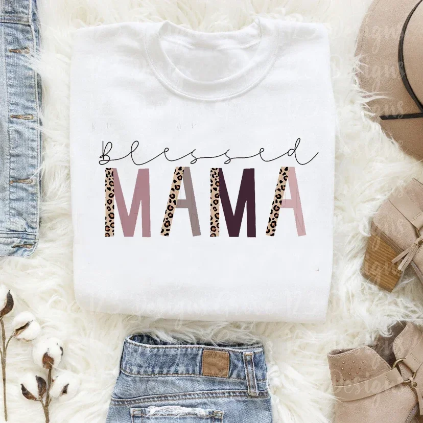Moda nova moda verão feminina mãe impressa camiseta casual manga curta doce beleza cão pata padrão mama impresso camiseta.