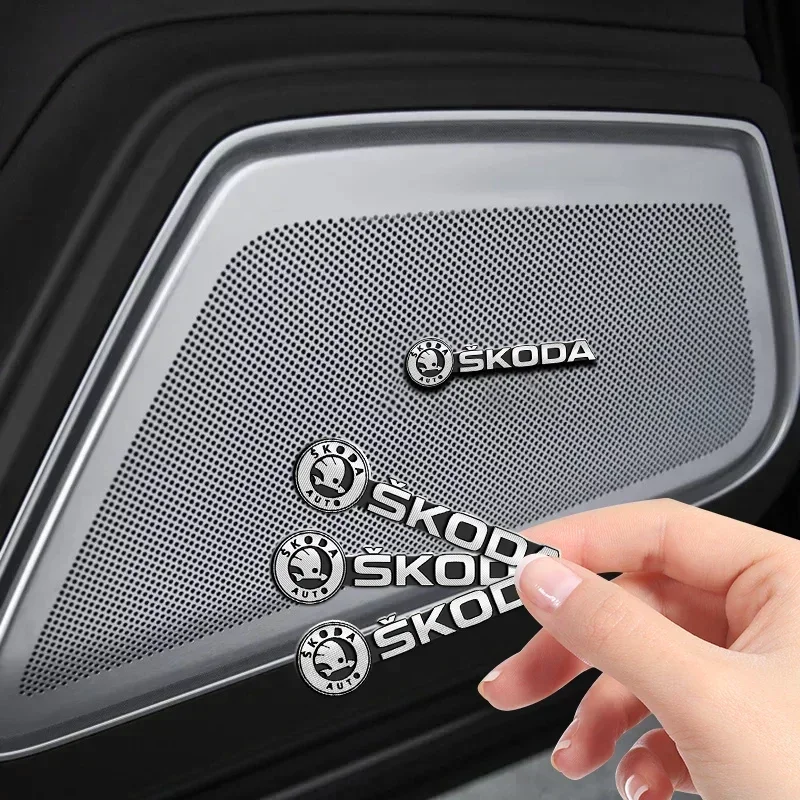Car Styling Decal Aluminum interior Speaker Audio Sticker For Skoda Octavia Fabia Superb Kamiq Kodiak Yeti Karoq Octavia RS