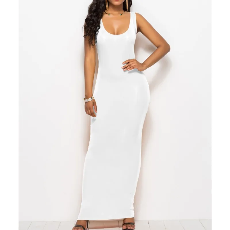 Eleganckie kobiety Seksowne sukienki O-Neck Bez rękawów Slim Maxi Dress High Stretch Tank Robe 2025 Summer Thin Long Dress Vestidos Femme