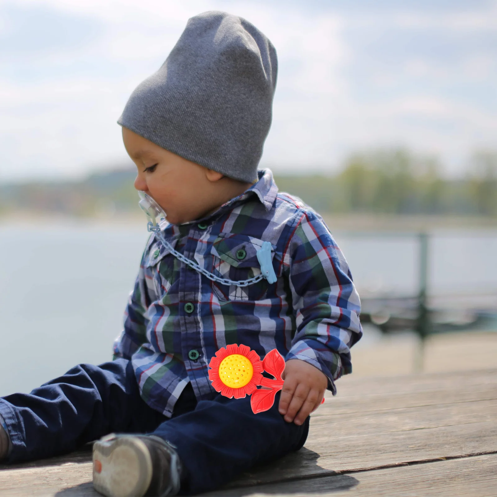 Schattige zonnebloemvormige babybel - Cognitieve ontwikkeling Handrammelaar, gemakkelijk schoon te maken muziekinstrument voor pasgeborenen, peuters