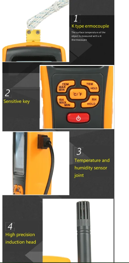 Humidity Temperature Meter with Large LCD Dual Display Digital Hygrometer GM1361