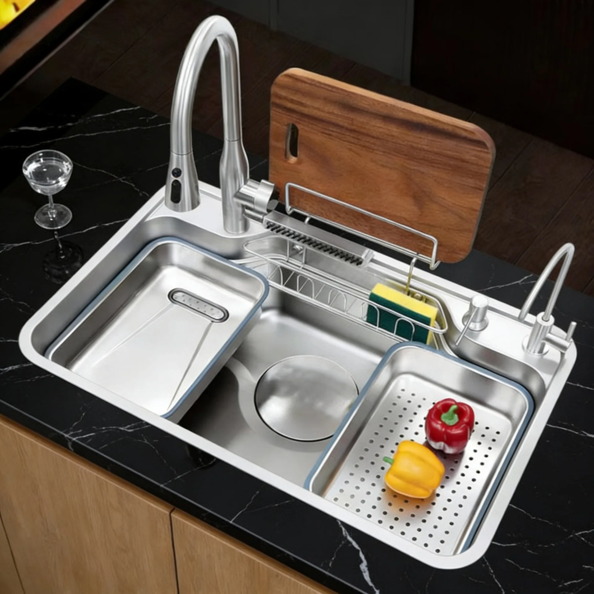 

Stainless steel kitchen sink Korean-style Japanese-style large single sink sink vegetable basin 3D small rice grains under the c
