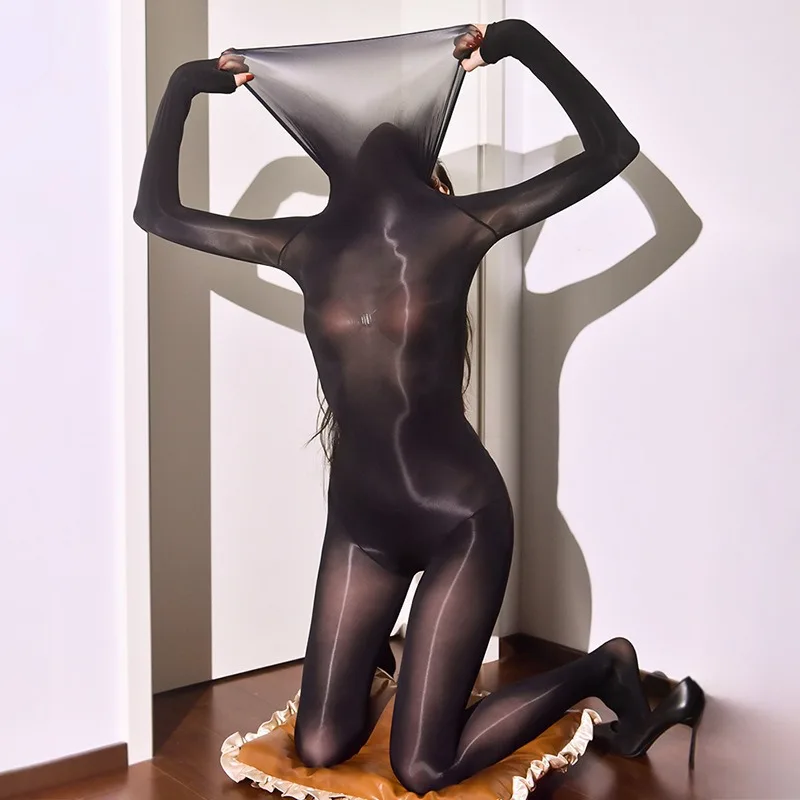 Sexy Tight Body Oil Shiny Leggings 912 Needle Chest Seamless Full Body Smooth Luminous Silk Stockings One-Piece Suit