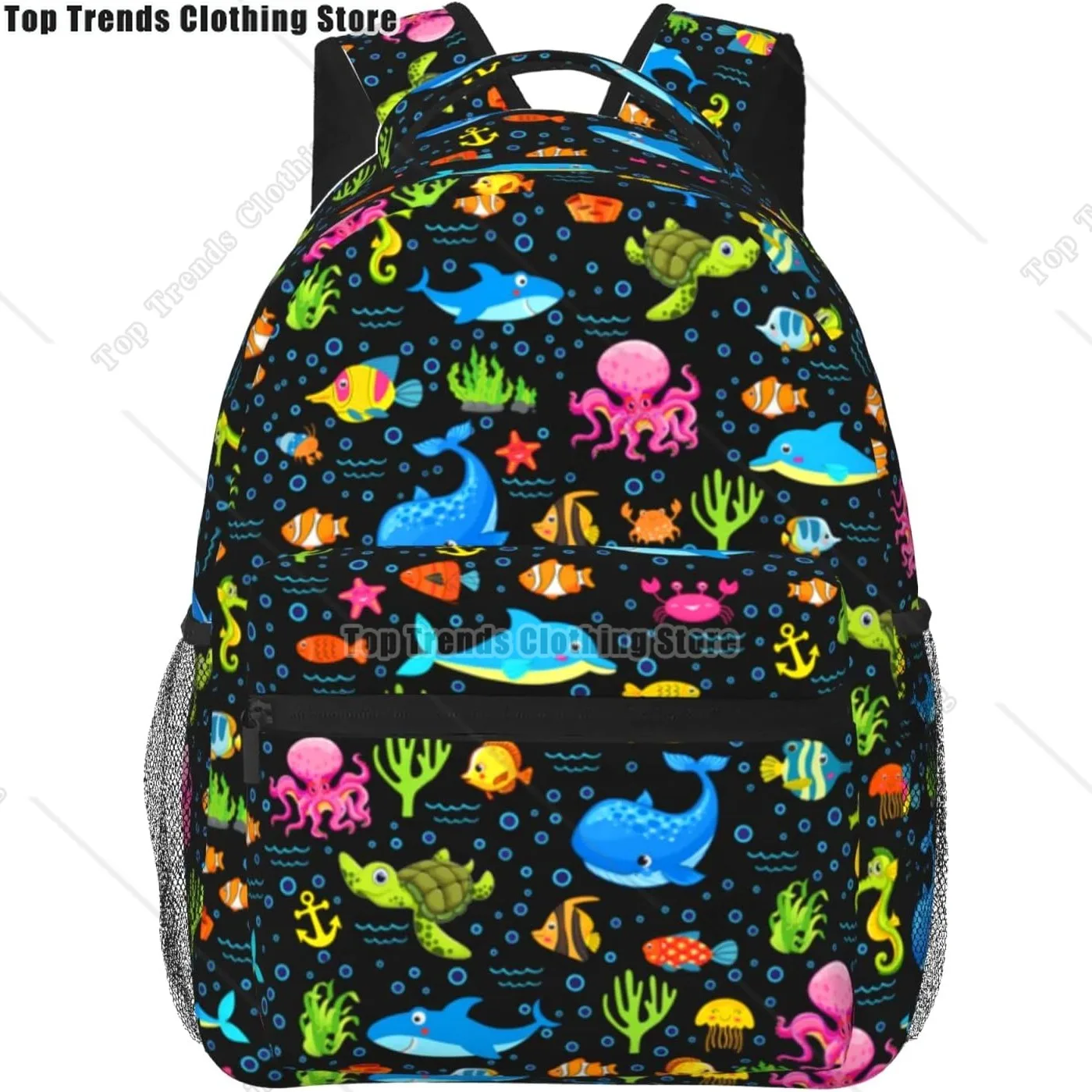 Cute Sea Turtle Animal Backpack Fish Shark Backpack Dolphin Anchor Sea Animals Backpacks Unisex Sports Travel Bag Gifts 16 Inch