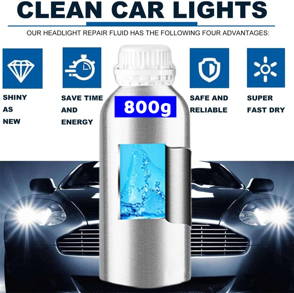 Lampu depan mobil, peralatan perbaikan lampu depan mobil, perangkat poles, perawatan, Pembersih lampu depan, polimer cair, 2 × 800ml