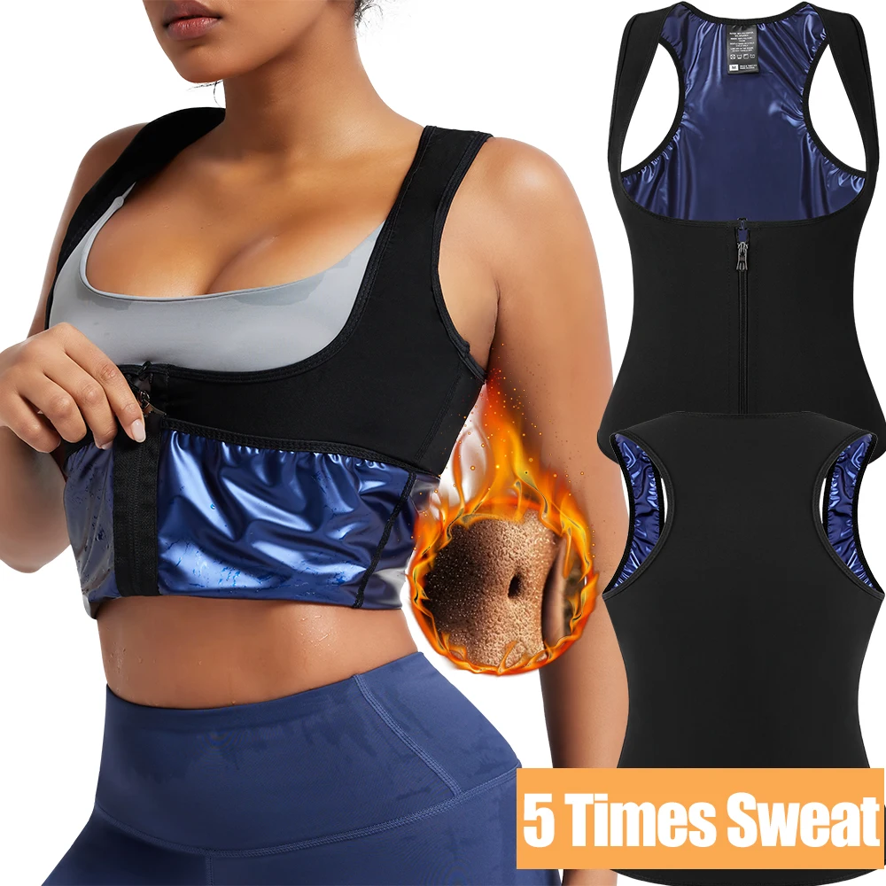 Women's Sleeveless Sauna Suit Zipper Waist Trainer Vest Sweat Tank Top Shaper Tummy Control for Weight Loss Ladies Gym Clothing